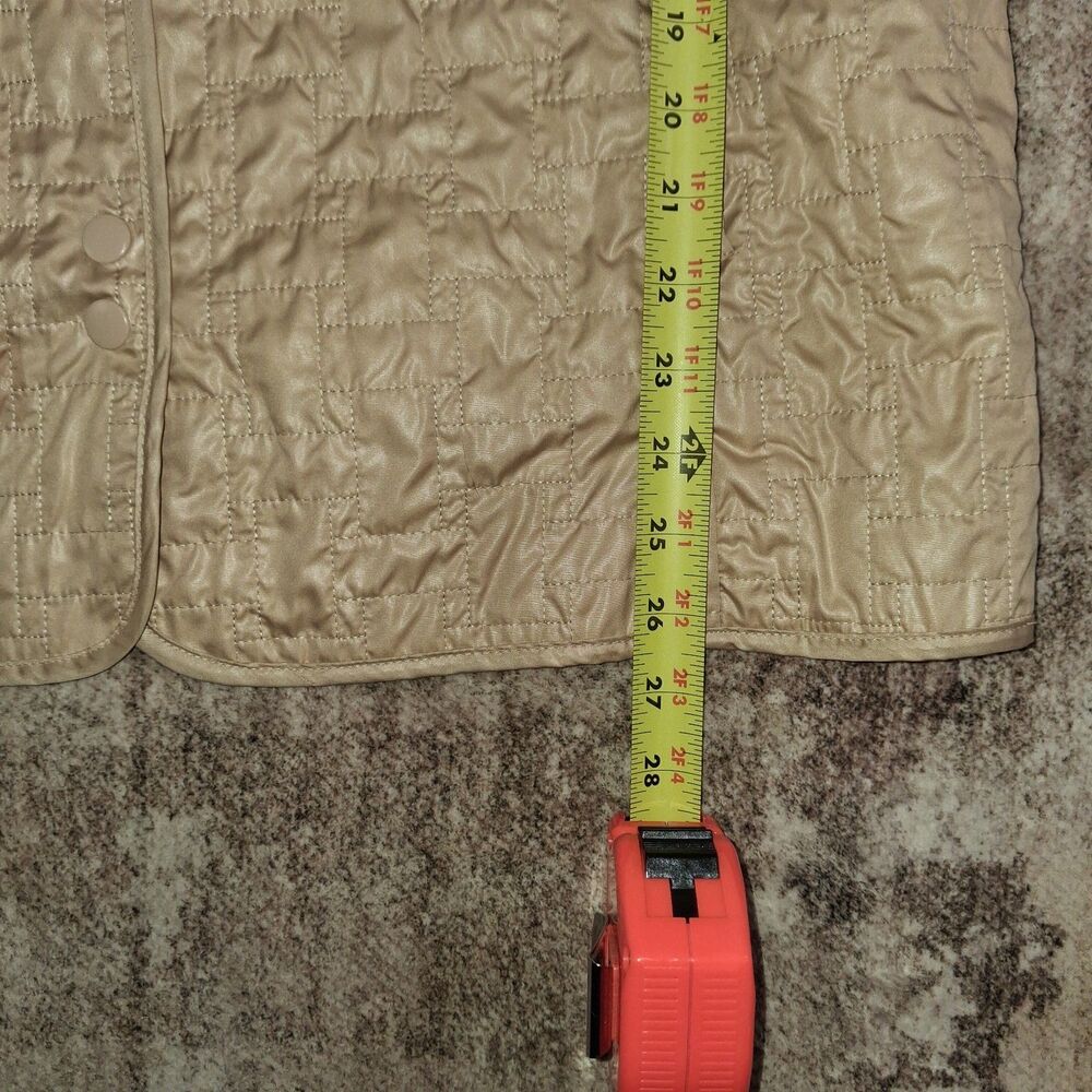 Chico's Sz 3 Quilted Jacket Tan Beige Leopard Animal Print Lining Pins Included - Picture 9 of 16